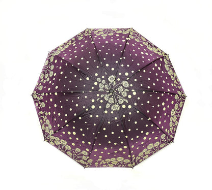 Windproof Shiny Under Print, Floral Pattern, Anti Uv, Sun/Rain 3 Folding Manual Umbrella for Women, Pack of 1