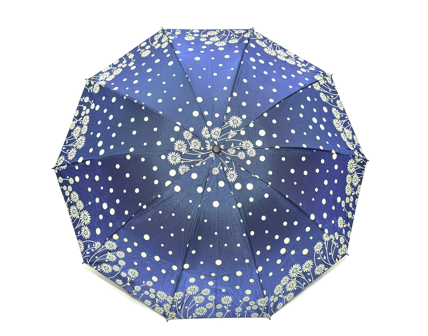 Windproof Shiny Under Print, Floral Pattern, Anti Uv, Sun/Rain 3 Folding Manual Umbrella for Women, Pack of 1