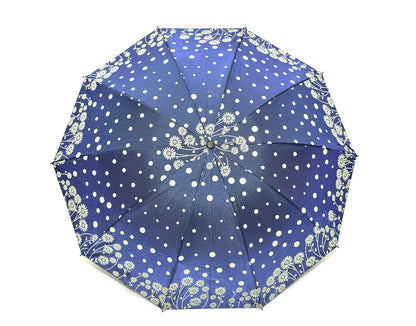 Windproof Shiny Under Print, Floral Pattern, Anti Uv, Sun/Rain 3 Folding Manual Umbrella for Women, Pack of 1
