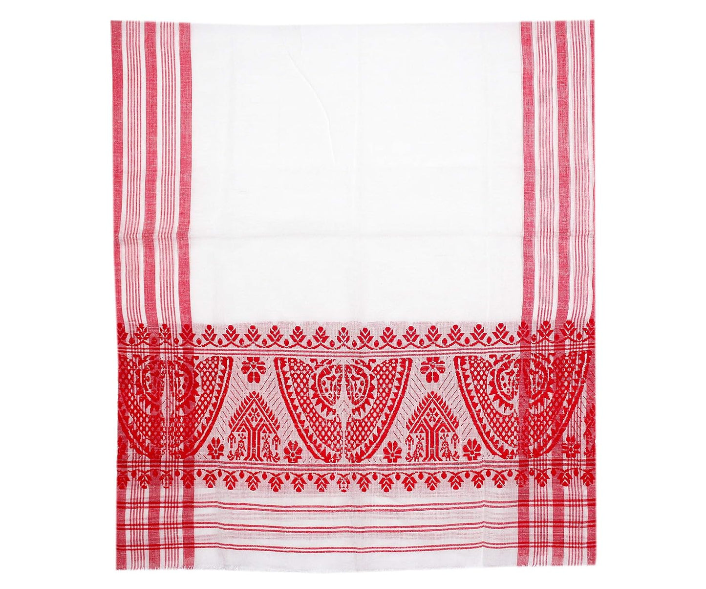 Authentic Assamese Traditional Handloom Cotton Gamosa/Towel (White, 50x25-inch)