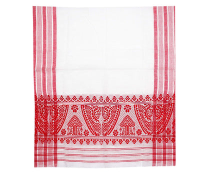 Authentic Assamese Traditional Handloom Cotton Gamosa/Towel (White, 50x25-inch)