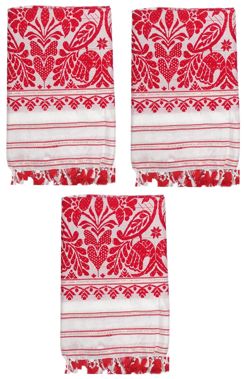 Pure Assamese Silk Towel  Handloom Embroidery Towel(150*60cm_White)