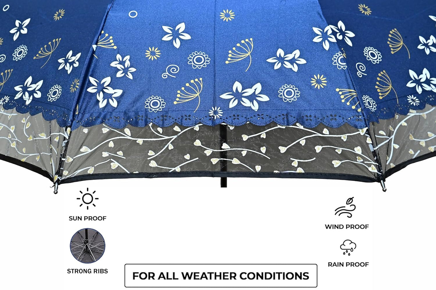 Stylish 3-Fold Umbrella All-Weather Comfort With Netted Border, Pack of 1