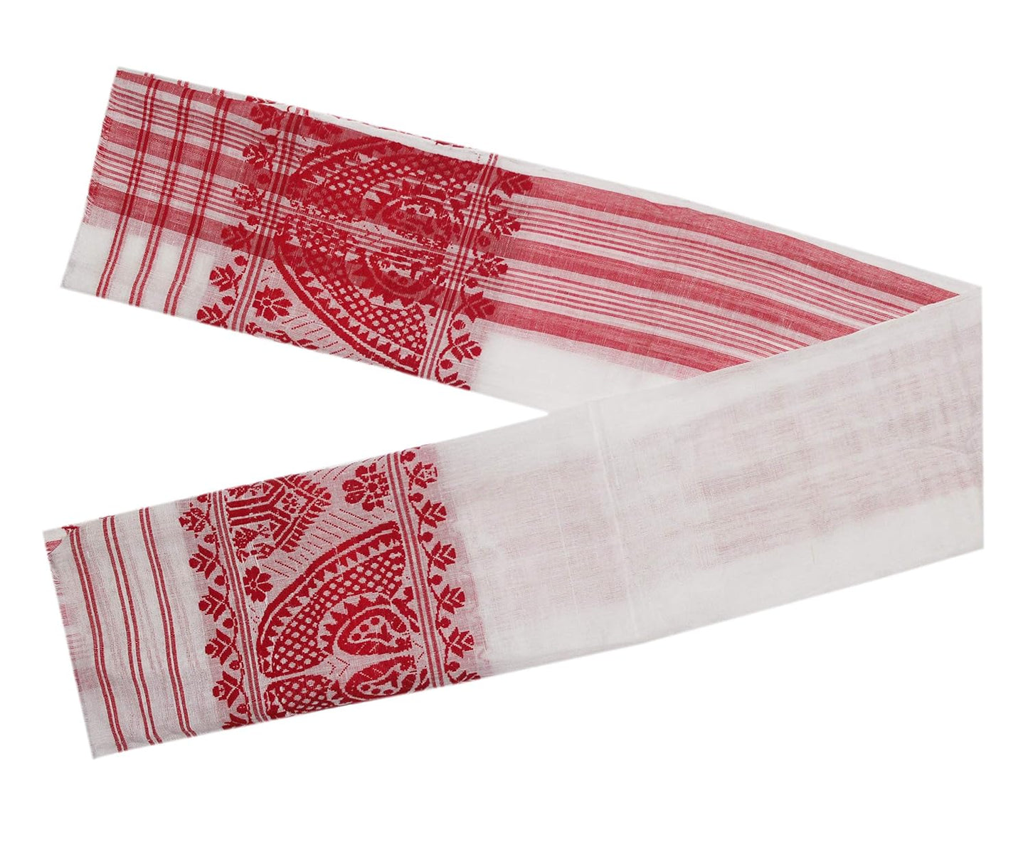 Authentic Assamese Traditional Handloom Cotton Gamosa/Towel (White, 50x25-inch)