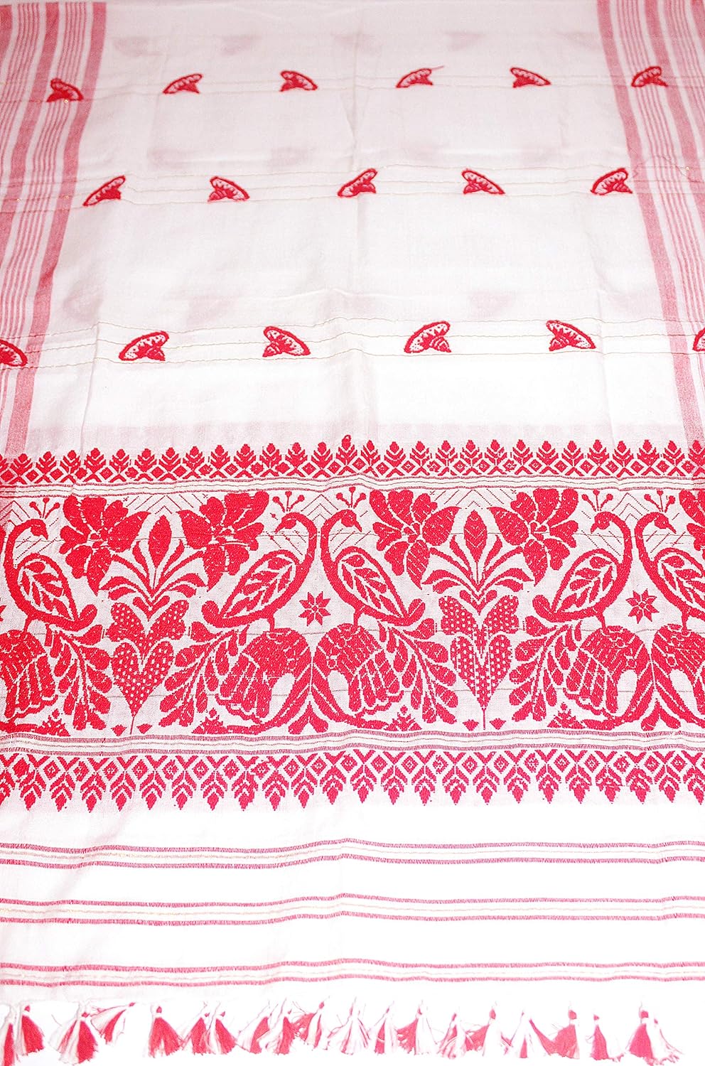 Pure Assamese Silk Towel  Handloom Embroidery Towel(150*60cm_White)