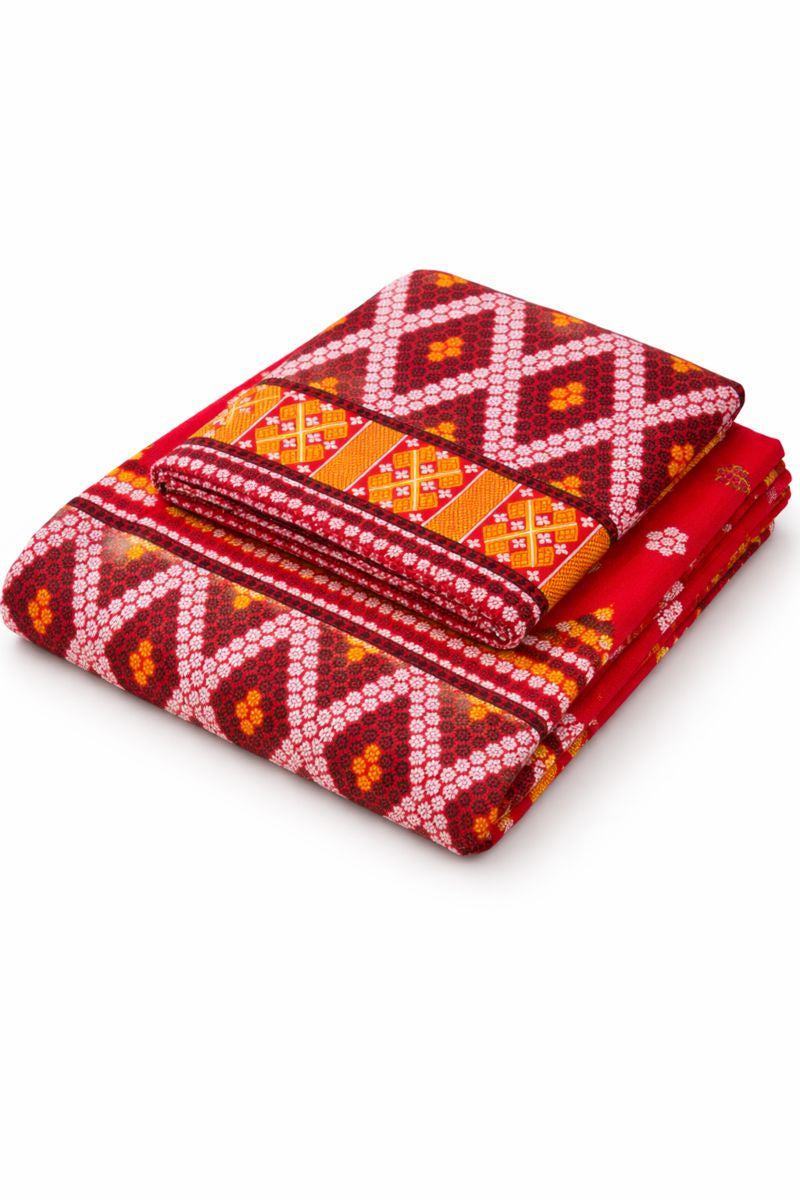 Missing Mekhela Chador Set,Fixed Pari | Elegant Handwoven Design | Red