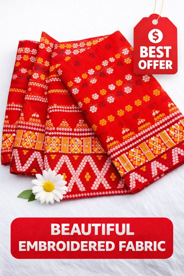 Missing Mekhela Chador Set,Fixed Pari | Elegant Handwoven Design | Red