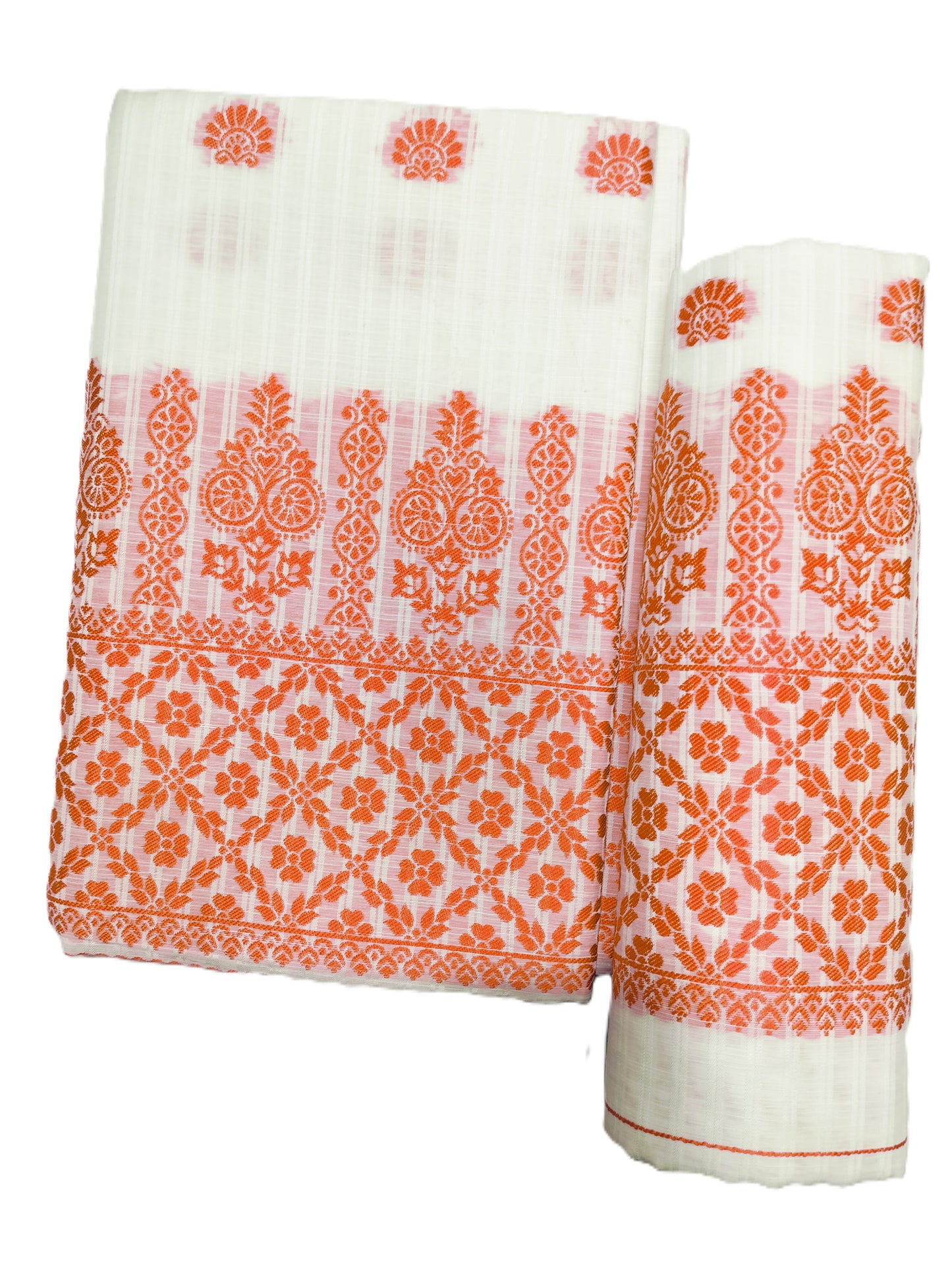 Cotton Mekhela Chador Set – Orange Colour