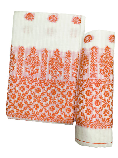 Cotton Mekhela Chador Set – Orange Colour