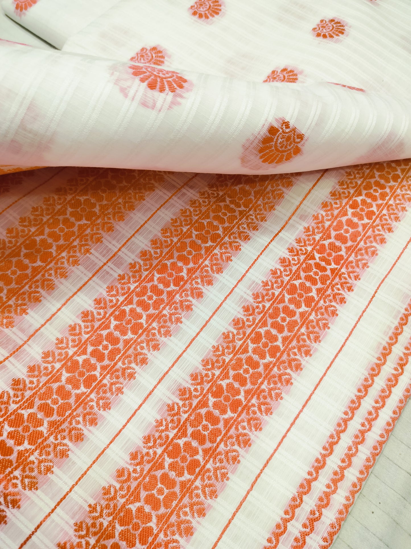 Cotton Mekhela Chador Set – Orange Colour