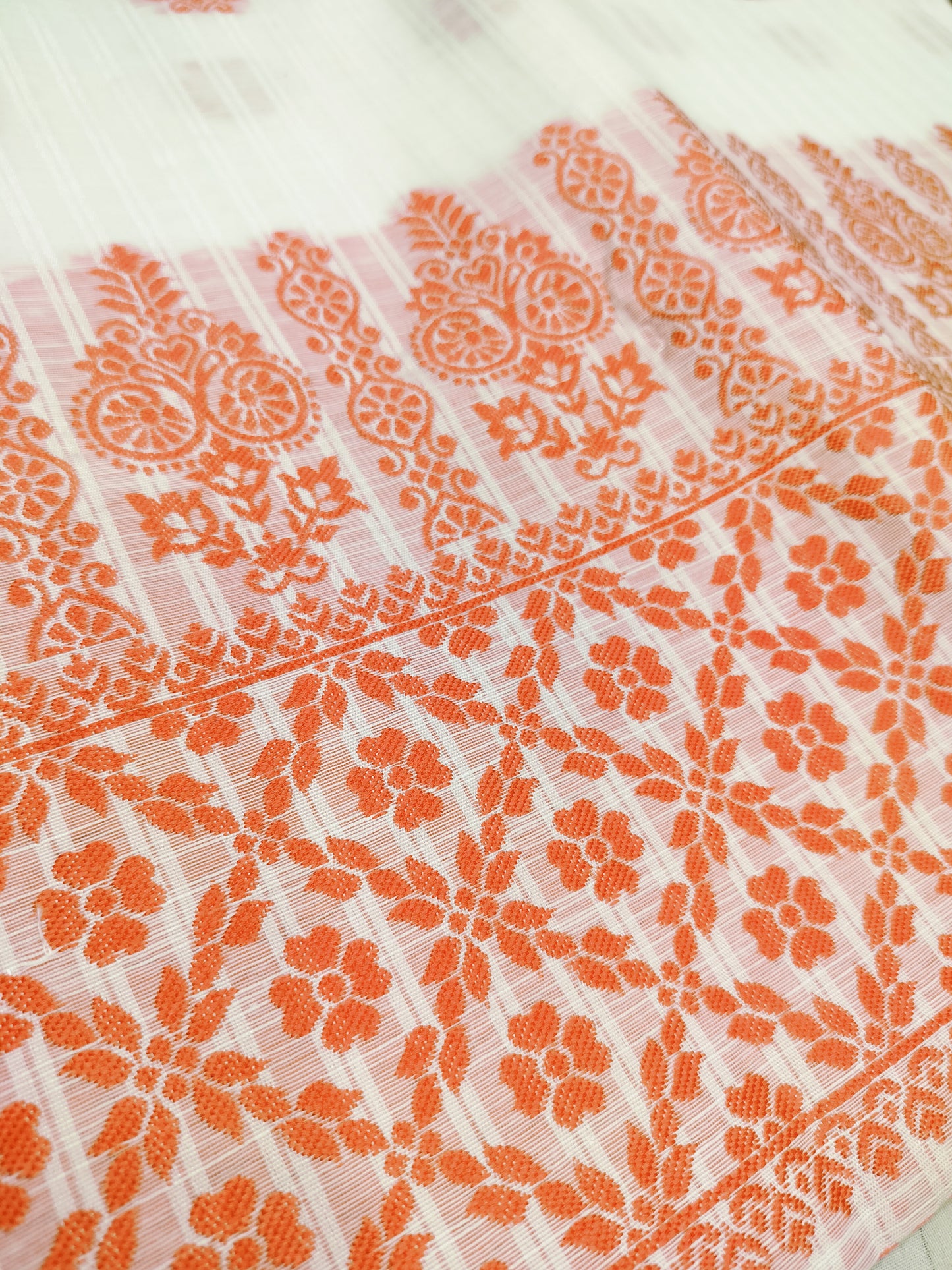 Cotton Mekhela Chador Set – Orange Colour