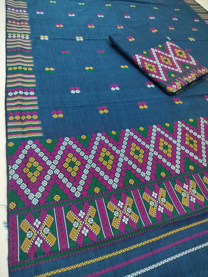 Wash Cotton | Mekhela Chador Set | Missing Design | Blue