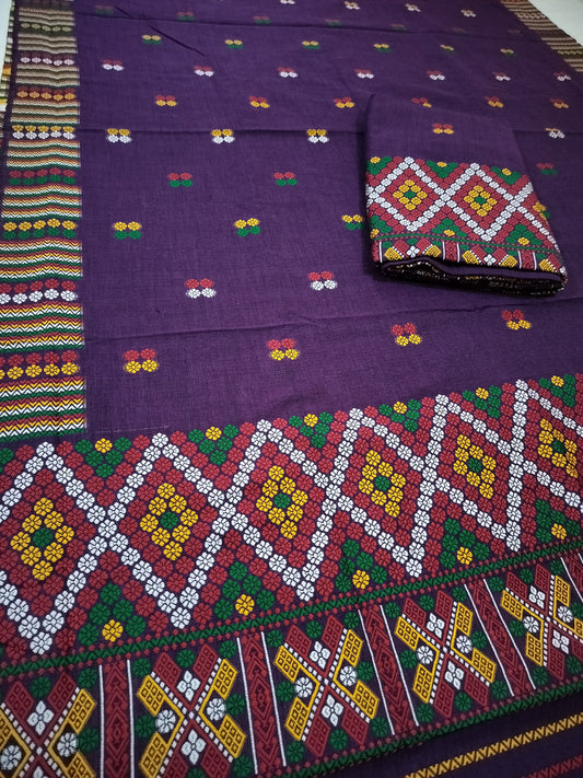 Wash Cotton | Mekhela Chador Set | Missing Design | Purple