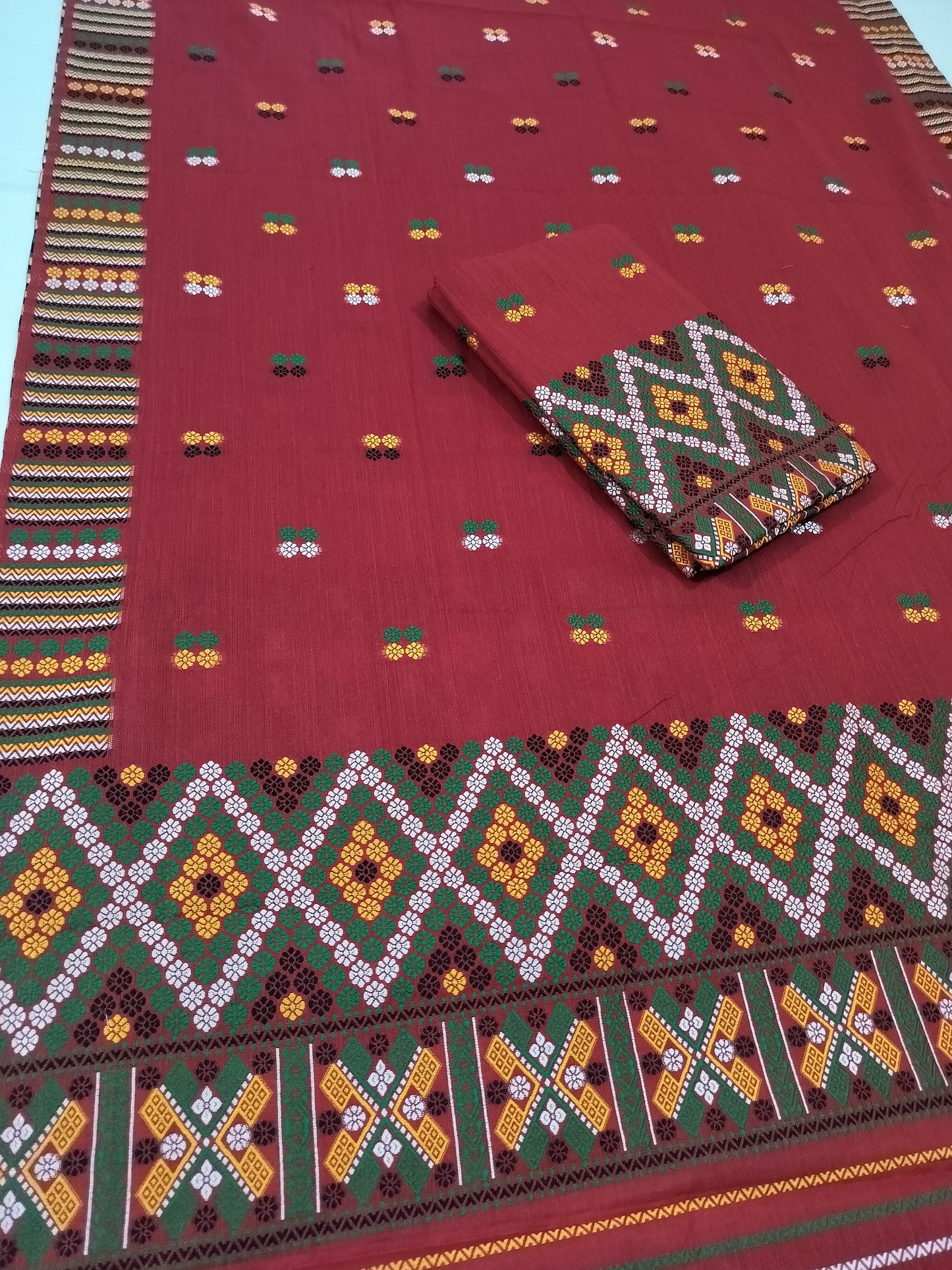 Wash Cotton | Mekhela Chador Set | Missing Design | Red