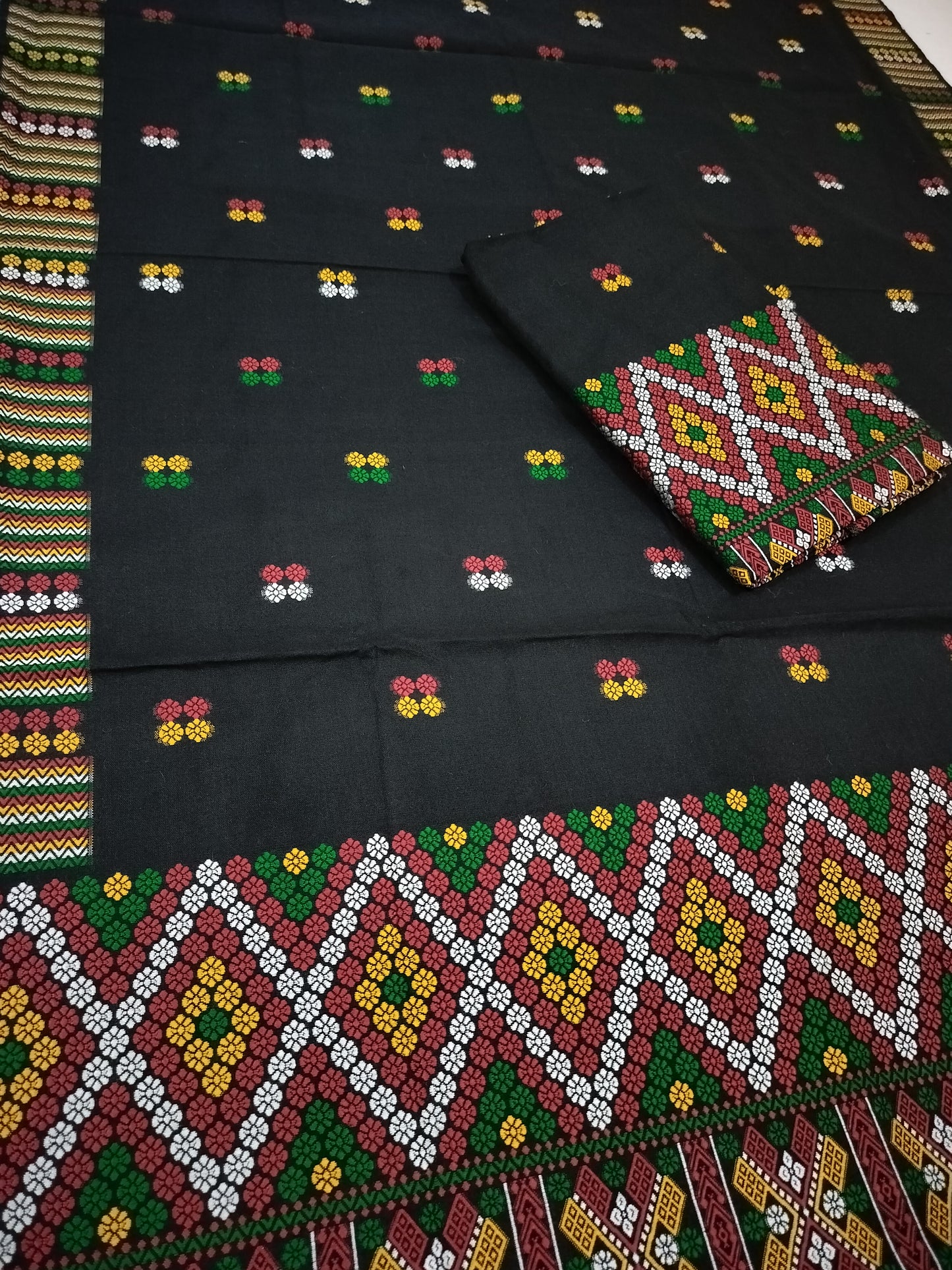 Wash Cotton | Mekhela Chador Set | Missing Design | Black