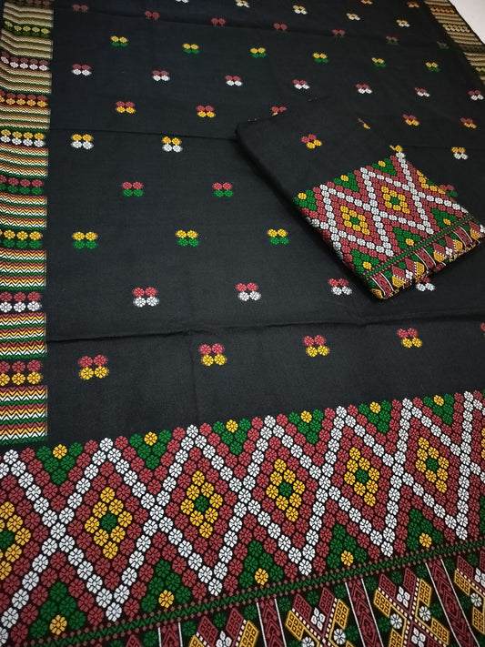 Wash Cotton | Mekhela Chador Set | Missing Design | Black