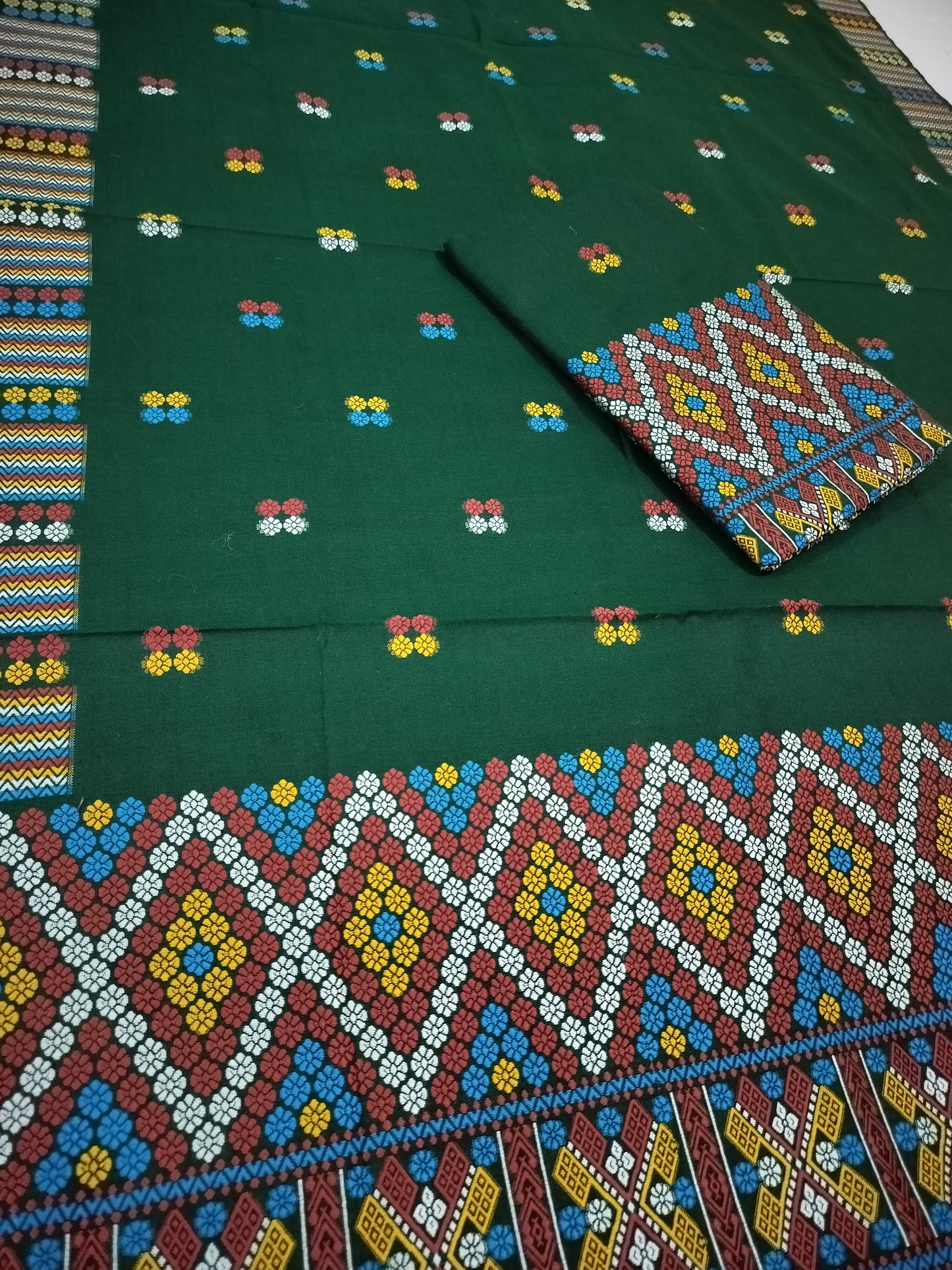 Wash Cotton | Mekhela Chador Set | Missing Design | Green