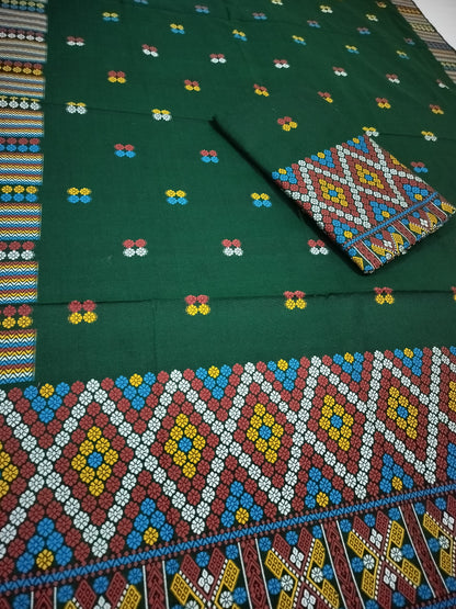 Wash Cotton | Mekhela Chador Set | Missing Design | Green