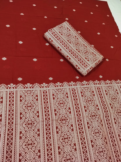 Premium Wash Cotton | Mekhela Chador Set | Trending Embroidery Designer | Maroon