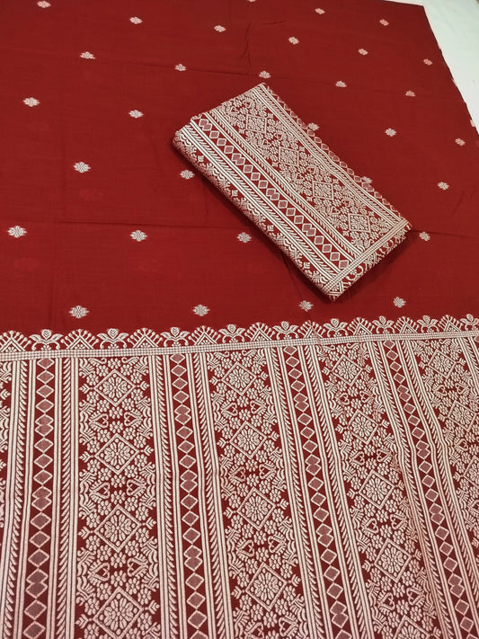 Premium Wash Cotton | Mekhela Chador Set | Trending Embroidery Designer | Maroon