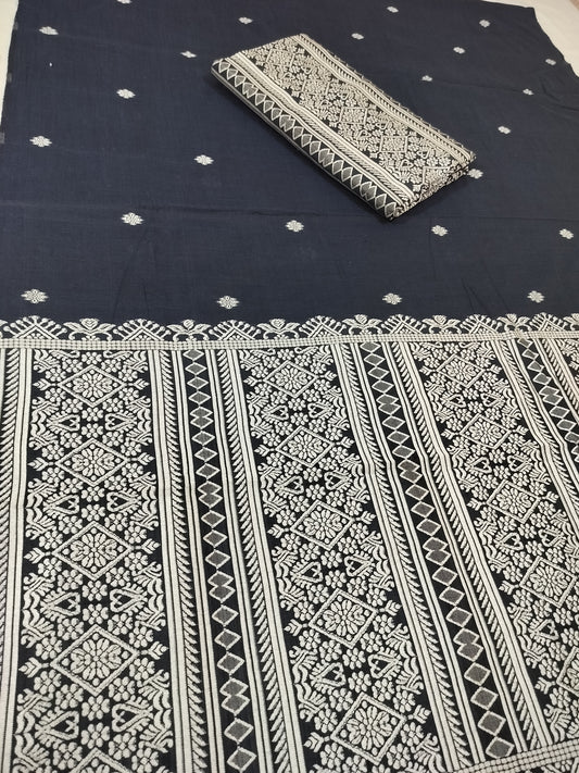 Premium Wash Cotton | Mekhela Chador Set | Trending Embroidery Designer | Navy