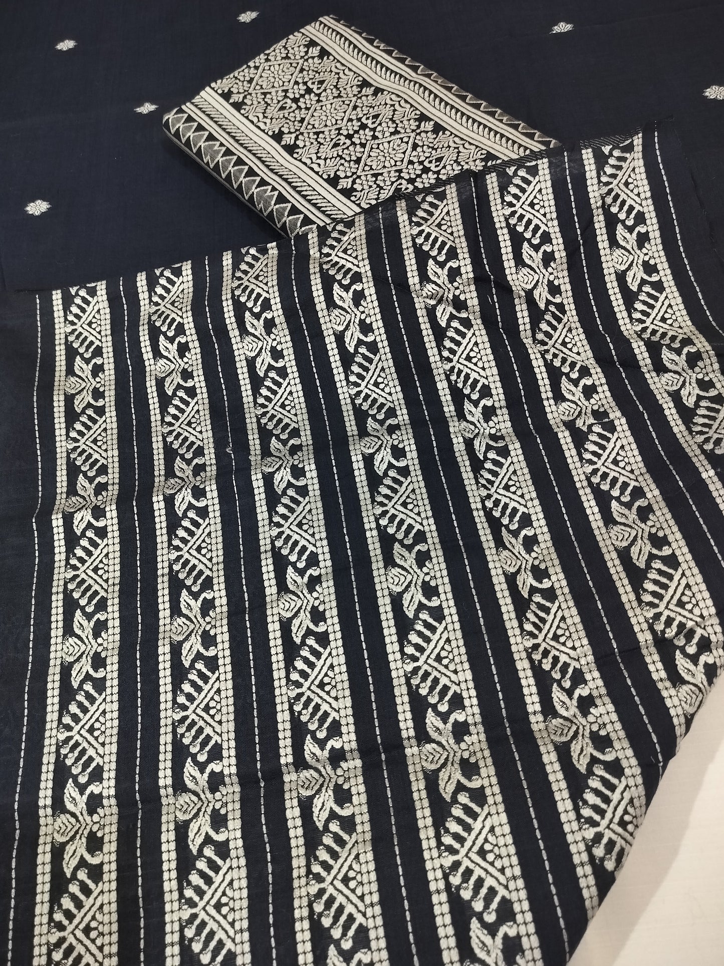 Premium Wash Cotton | Mekhela Chador Set | Trending Embroidery Designer | Navy