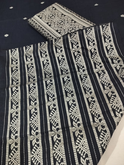 Premium Wash Cotton | Mekhela Chador Set | Trending Embroidery Designer | Navy