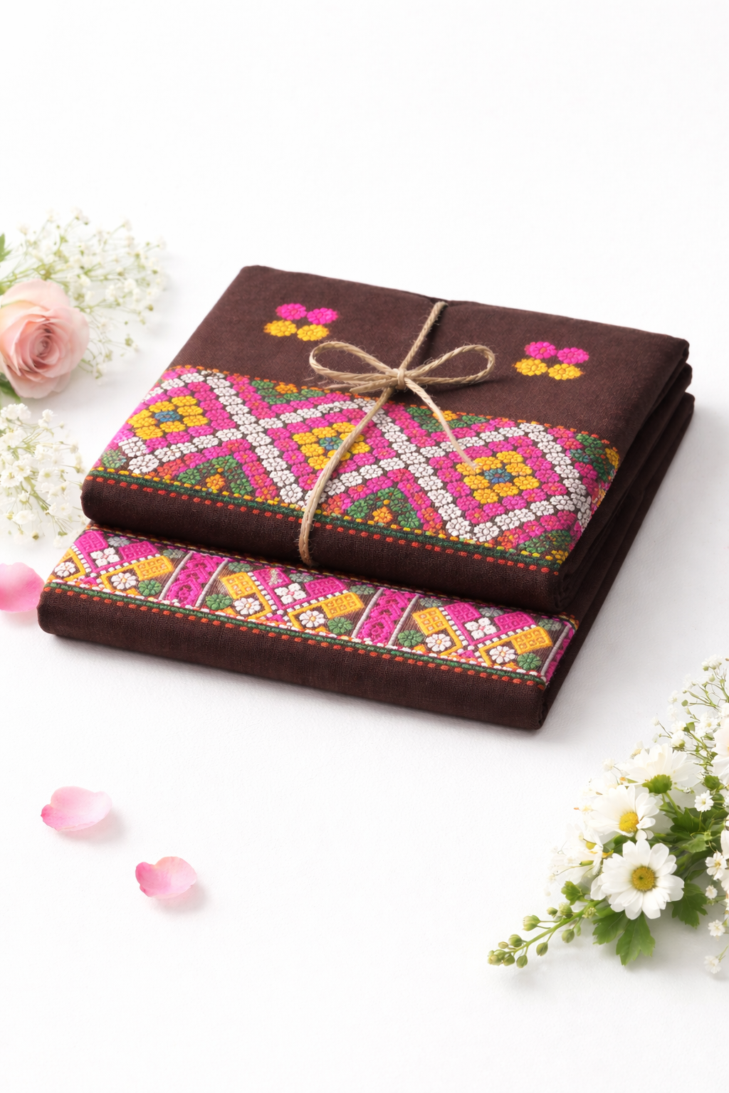 Wash Cotton | Mekhela Chador Set | Missing Design | BROWN