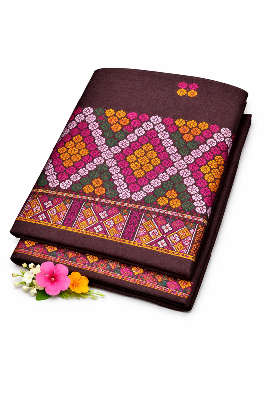 Wash Cotton | Mekhela Chador Set | Missing Design | BROWN
