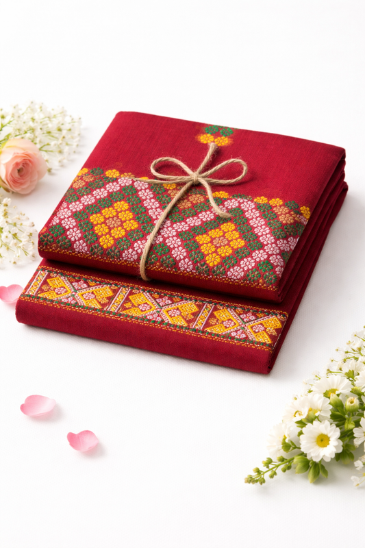 Wash Cotton | Mekhela Chador Set | Missing Design | MAROON
