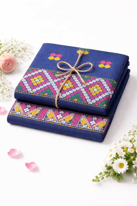 Wash Cotton | Mekhela Chador Set | Missing Design | NAVY