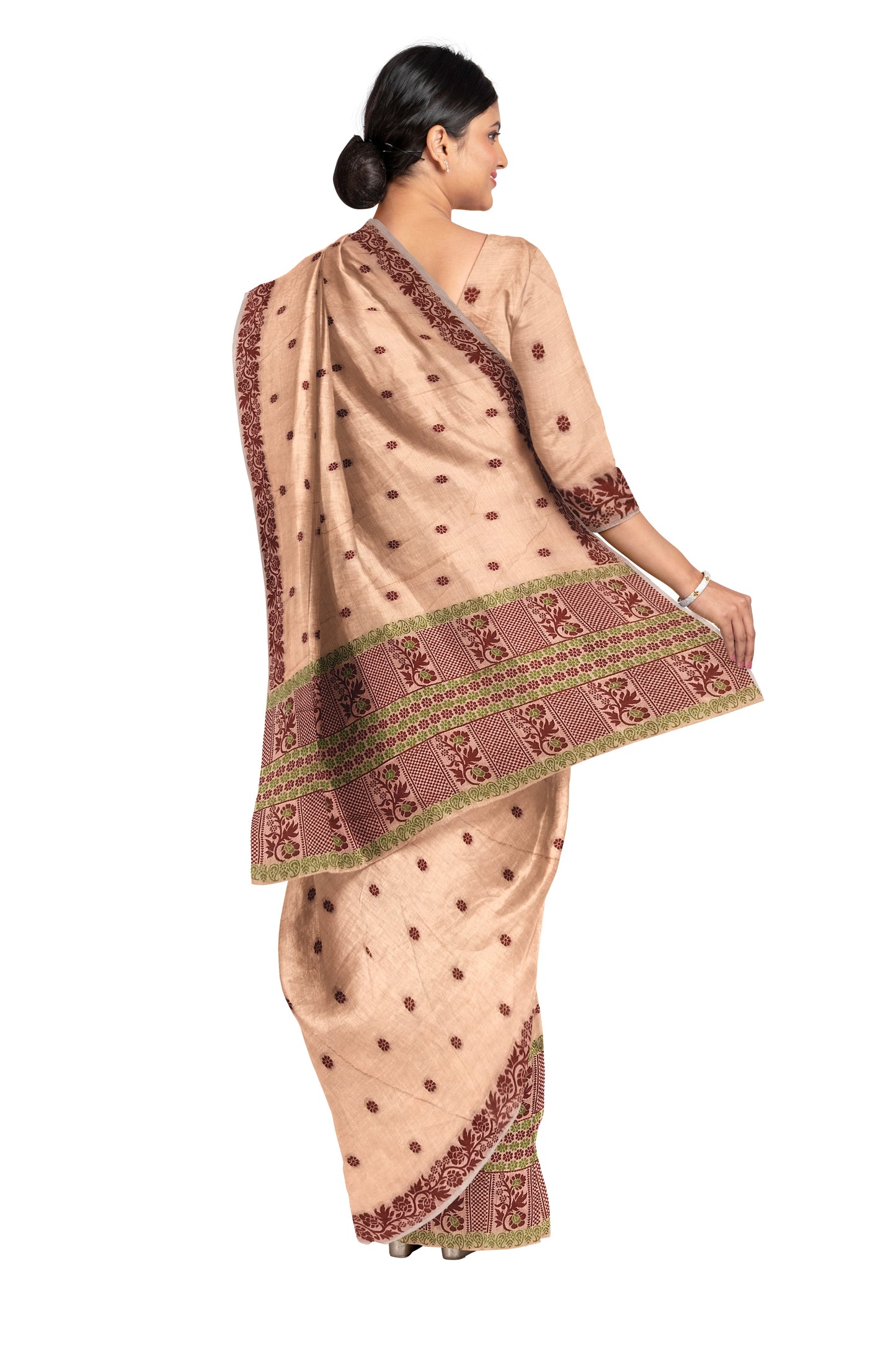 FIXED PARI COTTON BUWA MEKHELA CHADOR DESIGNER SET, Peach *FRESH ARRIVAL*