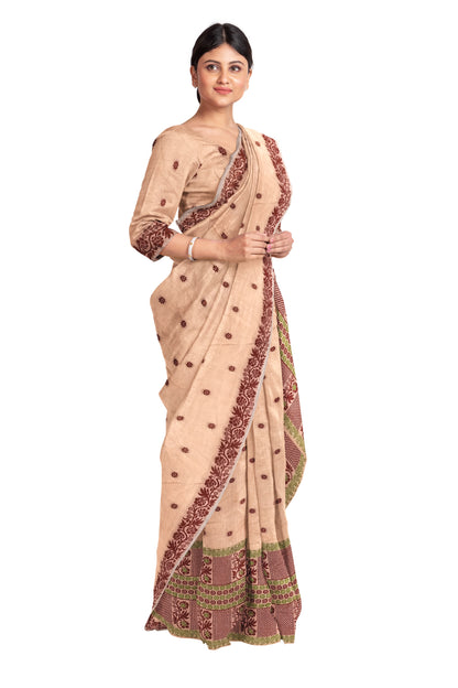 FIXED PARI COTTON BUWA MEKHELA CHADOR DESIGNER SET, Peach *FRESH ARRIVAL*