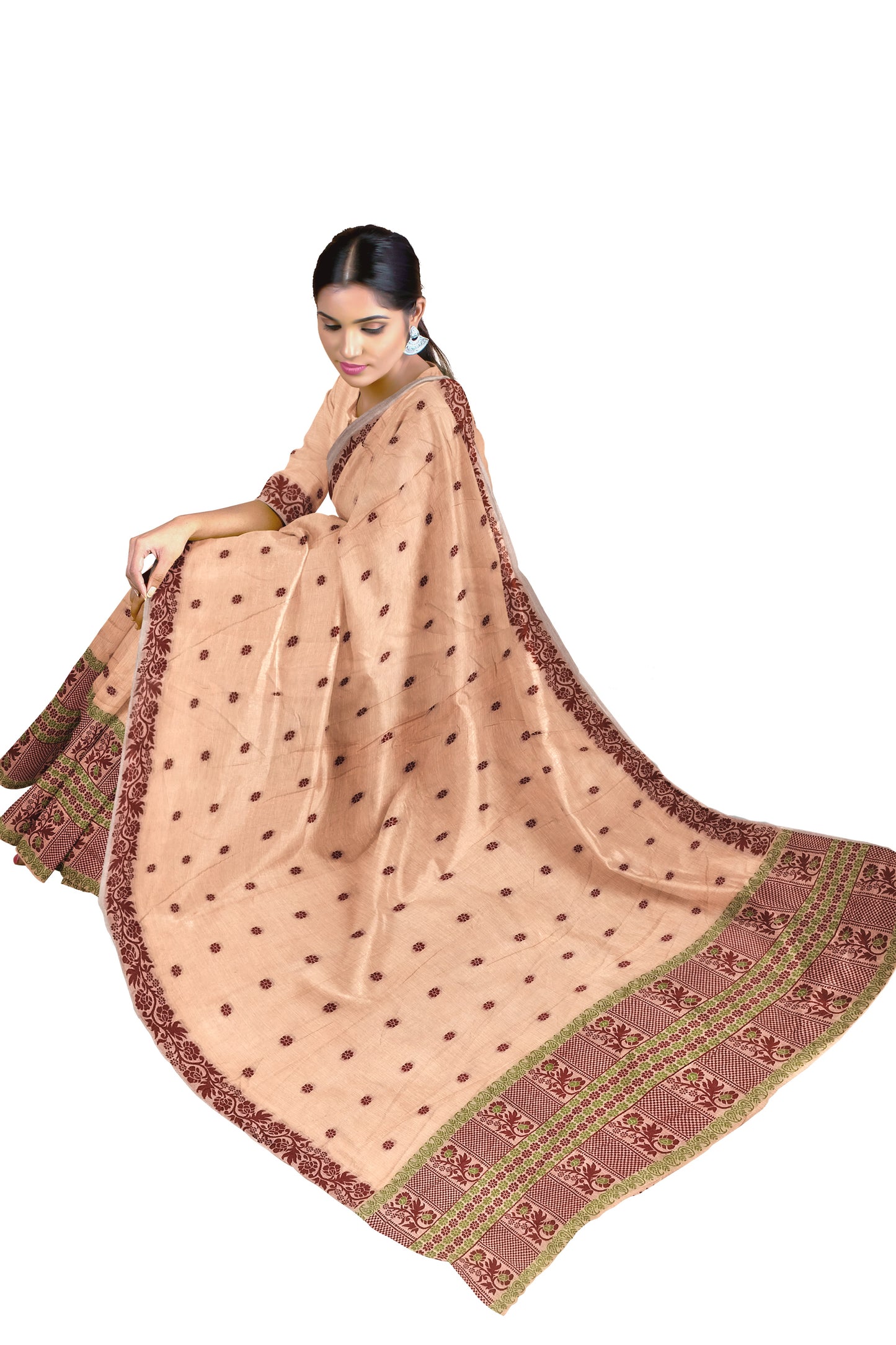 FIXED PARI COTTON BUWA MEKHELA CHADOR DESIGNER SET, Peach *FRESH ARRIVAL*