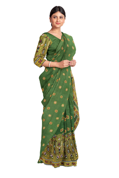 Mekhela Chador Golden Zari Green Assam Traditional Attair