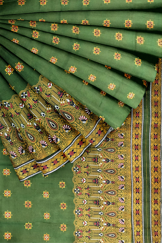 Mekhela Chador Golden Zari Green Assam Traditional Attair