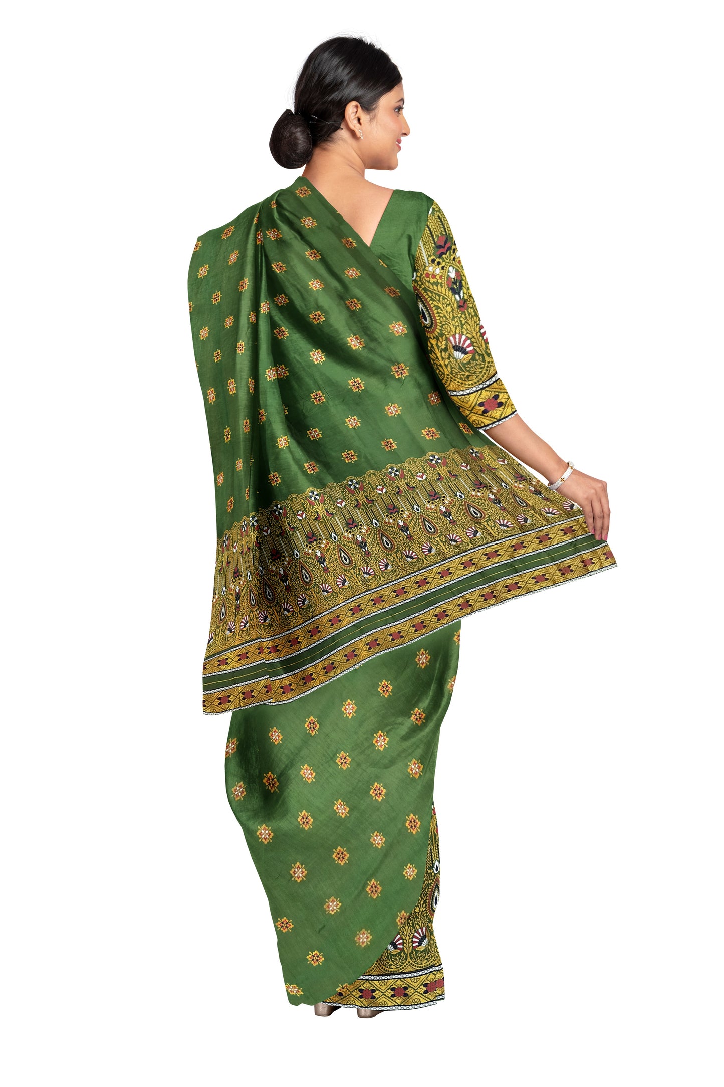 Mekhela Chador Golden Zari Green Assam Traditional Attair