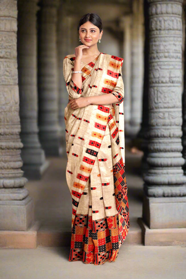 Premium SemiToss Muga Mekhela Chador Set, Full Body Embroidery, Pack Of 1