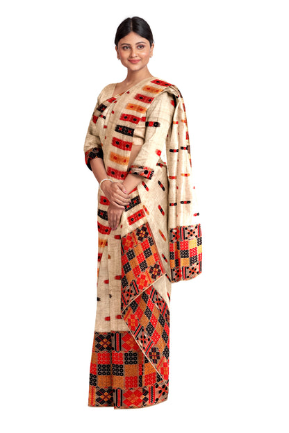 Premium Semi-Toss Muga Mekhela Chador Set, Full Body Embroidery, Pack Of 1