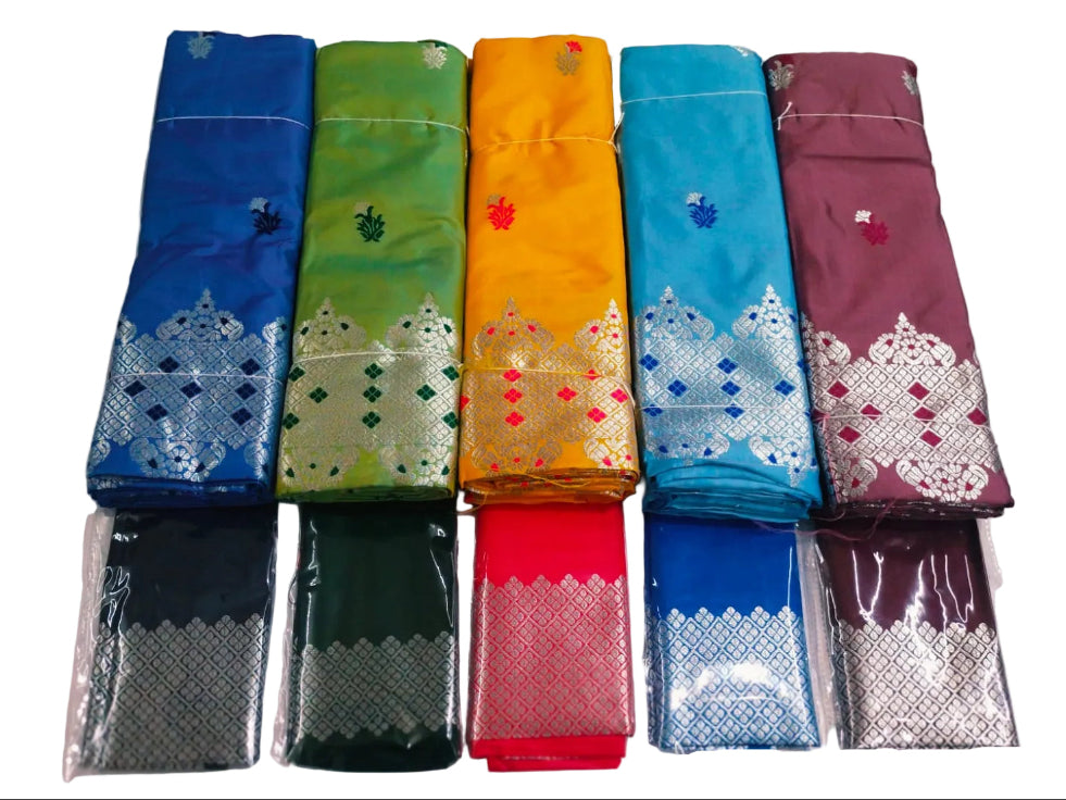 Mekhela Chador Zari Embroidery Assam Traditional Attair With Contrast Blouse