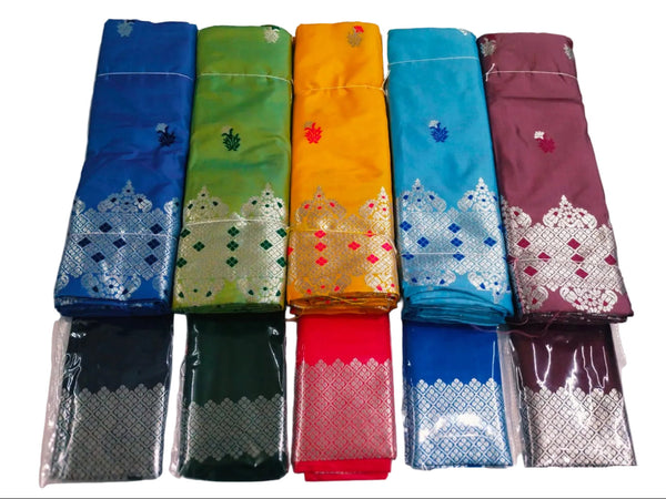 Mekhela Chador Zari Embroidery Assam Traditional Attair With Contrast Blouse