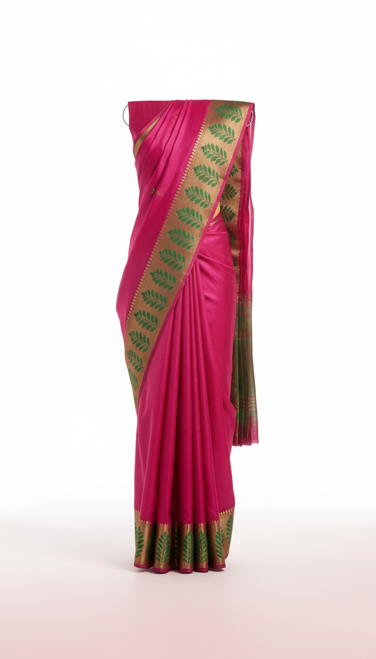 Magenta silk saree with handwoven sheen