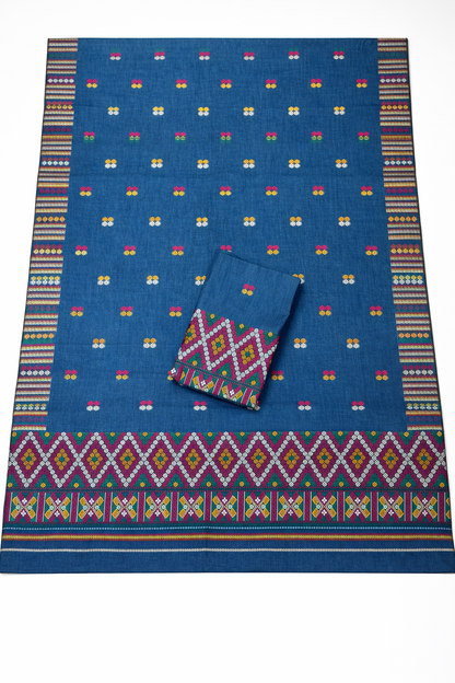 Wash Cotton | Mekhela Chador Set | Missing Design | Blue