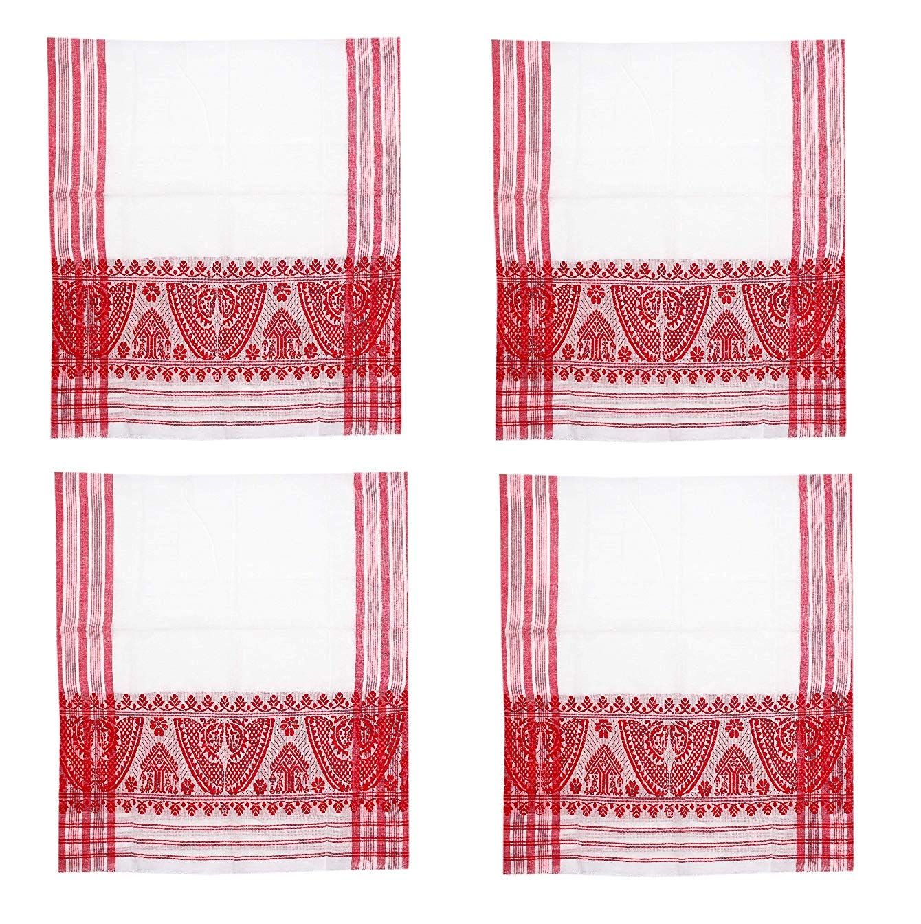 Authentic Assamese Traditional Handloom Cotton Gamosa/Towel (White, 50x25-inch)