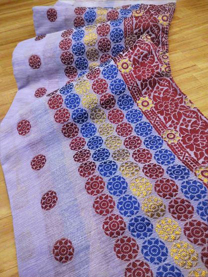 DESIGNER GORGEOUS COTTON BUWA MEKHELA CHADOR DESIGNER EMBROIDERY SET, Purple