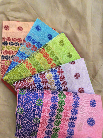DESIGNER GORGEOUS COTTON BUWA MEKHELA CHADOR DESIGNER EMBROIDERY SET, BLUE