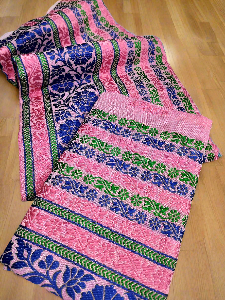COTTON MEKHELA CHADOR FLORAL EMBROIDERY PREMIUM QUALITY (PINK)