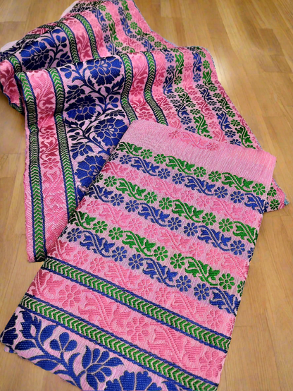 COTTON MEKHELA CHADOR FLORAL EMBROIDERY PREMIUM QUALITY (PINK)