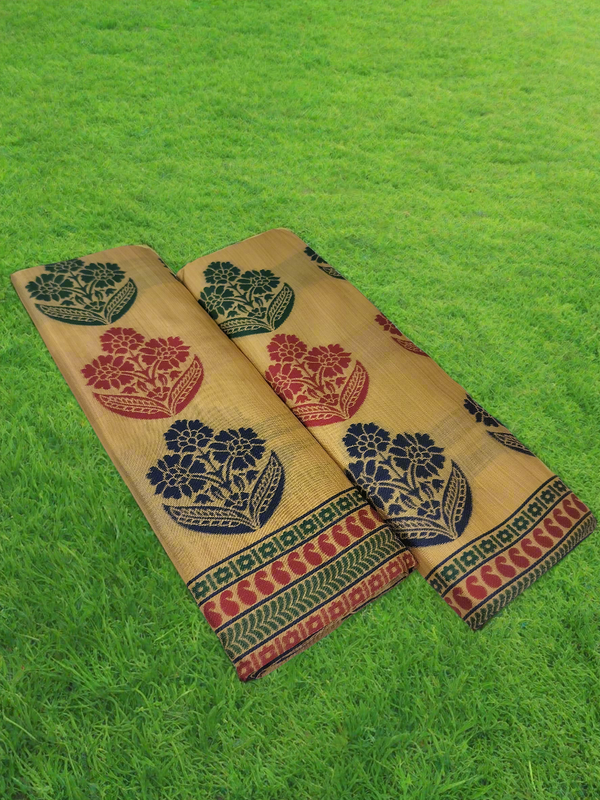 Embroidery Fixed Pari Women's Designer Cotton Mekhela Chador in Muga/Gold