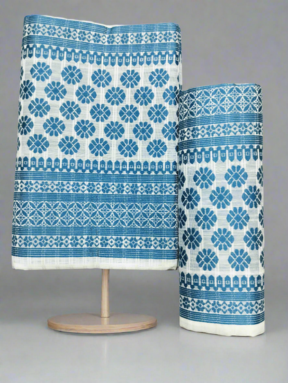 Cotton Mekhela Chador Set - Sky Blue